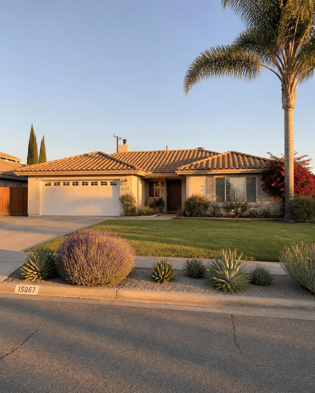 Craftsman-style Ventura County home with front porch and rocking chairs against a coral sunset sky
