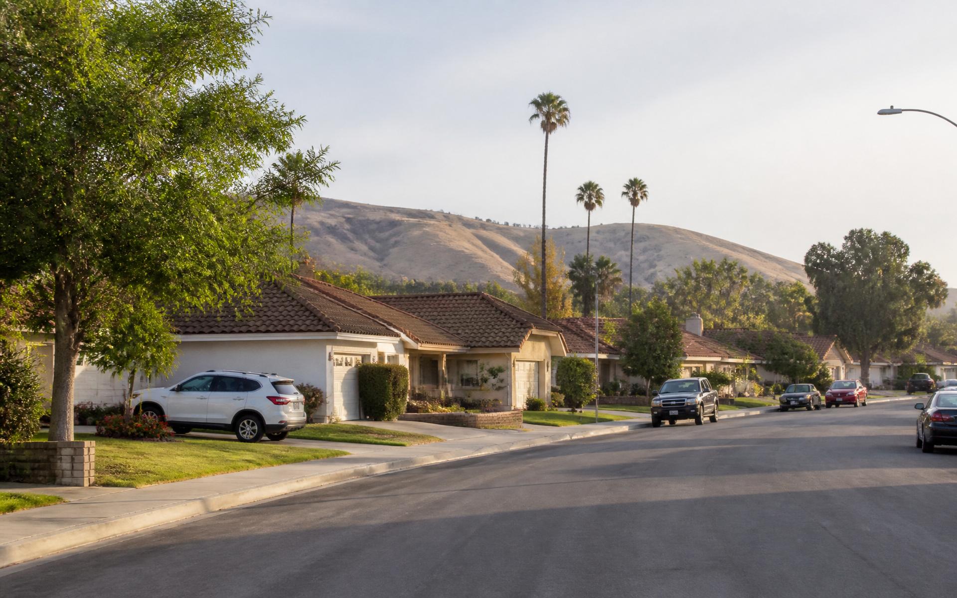 Everyday Ventura County neighborhood with family homes and hillside views